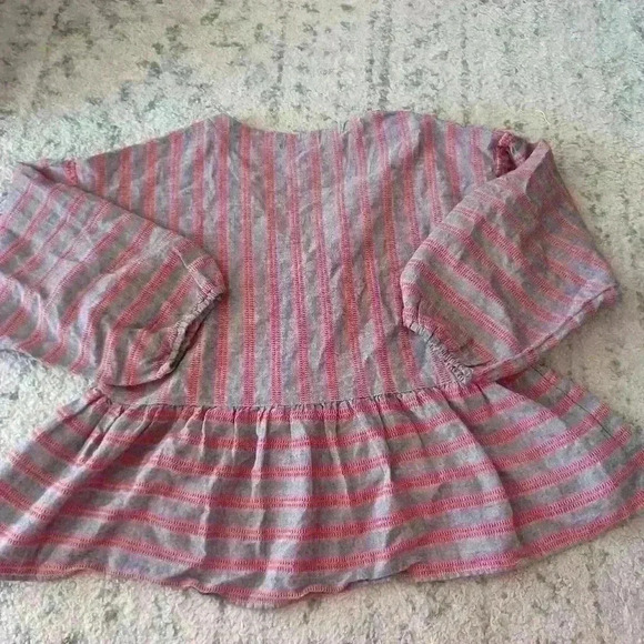 Madewell Womens Gray and Red Striped Bubble-Sleeve Peplum Top M - Picture 12 of 16